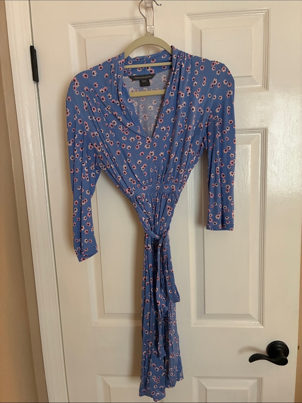 French Connection Blue Floral Wrap Midi Dress